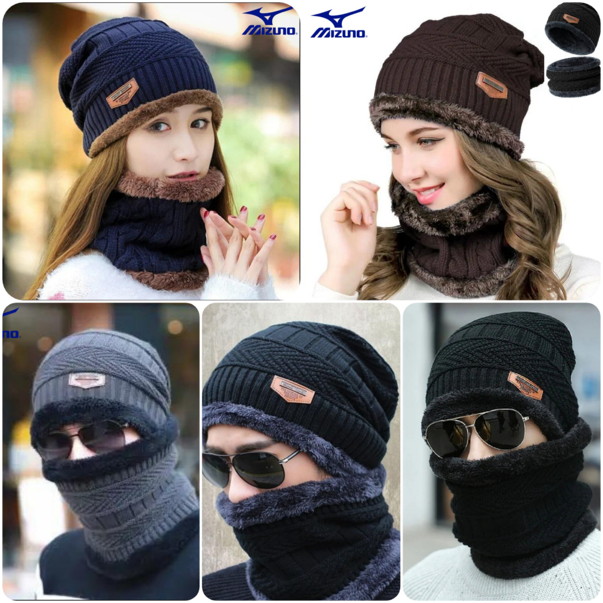 Mall Mizuno Winter Woolen Cap for Men And Women, Beanie Neck Warmer Cap Full Set, 2 Piece Garam Muffler Topi For Ladies, Winter Collection, Knitted Hat Scarf Cap, Winter Cap With Neck Cover, Cap With Neck Warmers, stylish skull cap