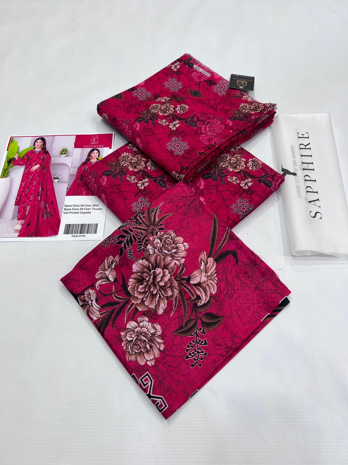 Bana Dora All Over Shirt||Over Trouser||Voil Printed Dupatta