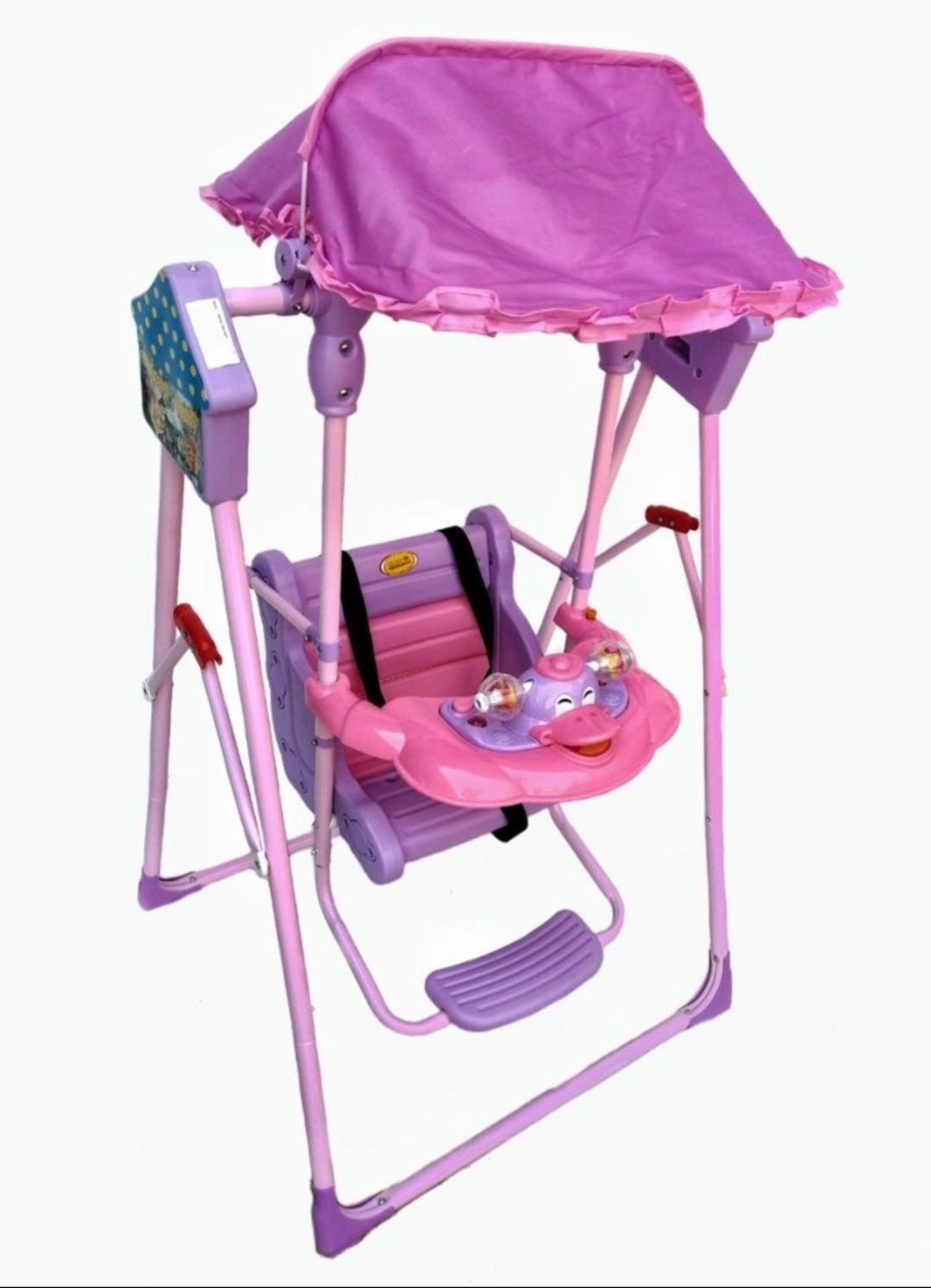 Playsets Garden Swing Chairs Swing with Canopy Roof for Babies Indoor Outdoor Purpose Kids Stylish Musical Standing Floor Swing Garden Toy Jhula for Safety Belt Foldable Hammock (Pink.blue)