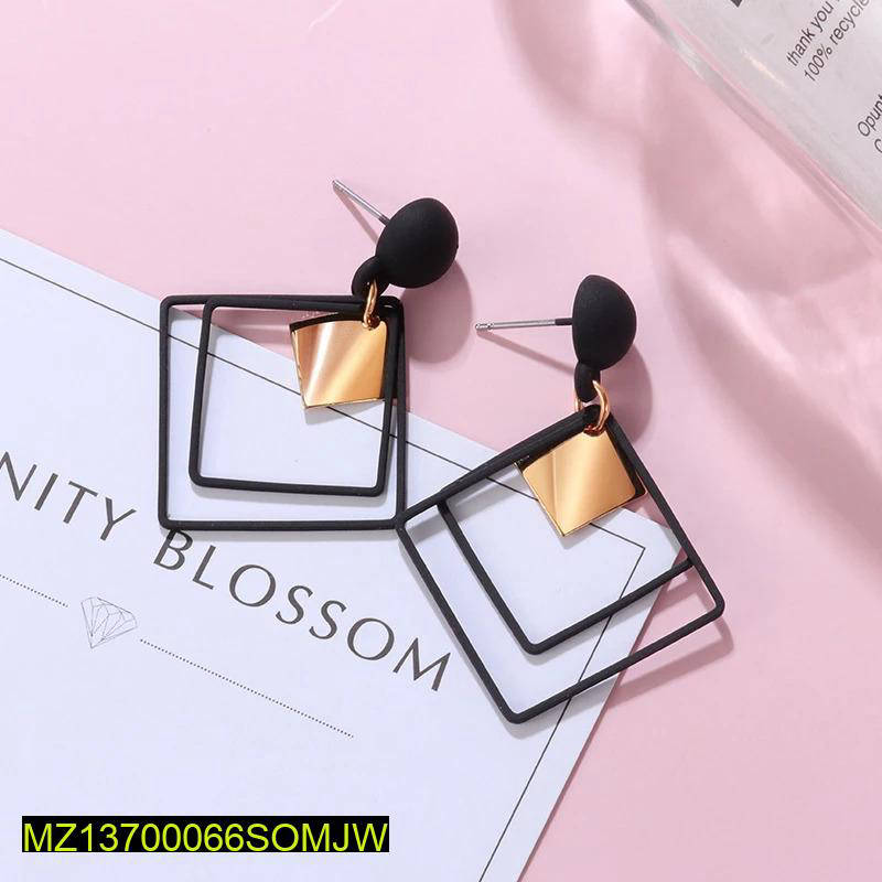   Western and Korean Style  Pair of Black Square Earrings